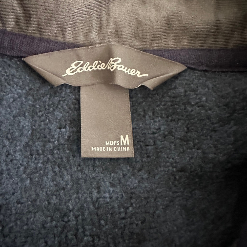 Men’s Eddie Bauer Blue Heather 1/4 Zip Pullover Sweater M Grey Collar - Picture 2 of 7